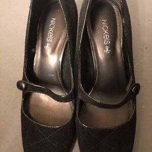 Nickels Black Real Suede Leather Mary Jane Kitten Heels Size 8